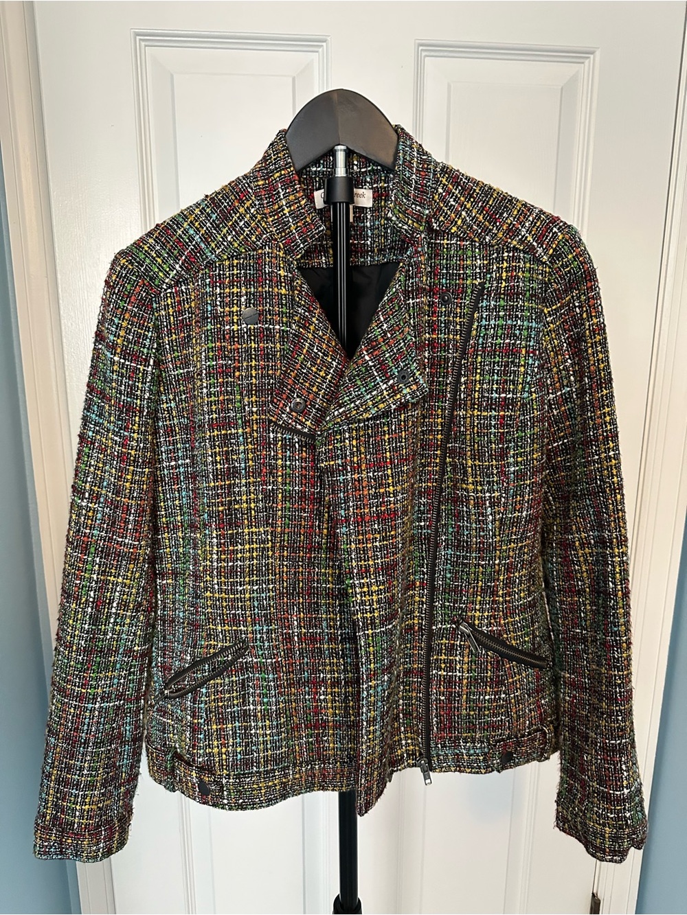 Coldwater Creek Multicolor Tweed Women's Jacket - Chic Bouclé Motorcycle Style